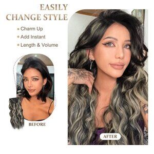 Vigorous Womens Clip-In Hair Extensions Black Mix Caramel 20 Inch Wavy Synthetic